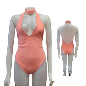 Aerie One Piece Bright Peach Deep V Bathing Suit Size Medium